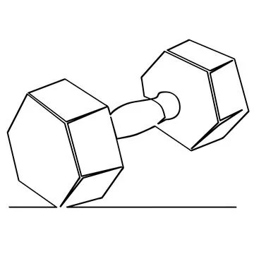 Simple vector sketch hexagon dumbbell, dumbbel dumbell, single one line art.. Stock Illustration