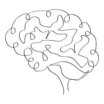 Simple vector sketch human brain single one line art, continuous Stock Illustration