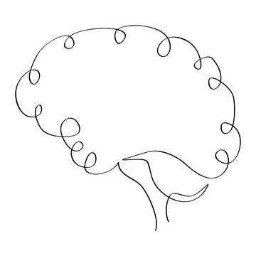 Simple vector sketch human brain single one line art, continuous Stock Illustration