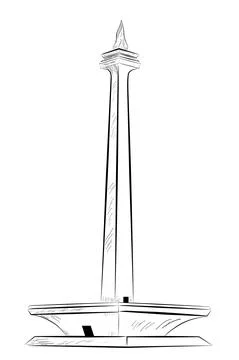 Simple Vector Sketch of Monas, Jakarta, Indonesia Capital City Landmark Publi Stock Illustration