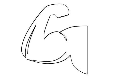 Simple vector sketch muscle, big bicep and tricep single one line art, cont.. Stock Illustration