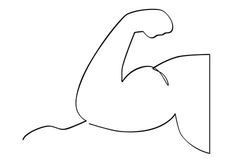 Simple vector sketch muscle, big bicep and tricep single one line art, cont.. Stock Illustration