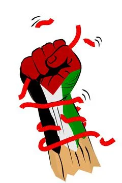 Simple Vector Sketch Punching or Fisting Hand with Broken Rope and barbed wir Stock Illustration