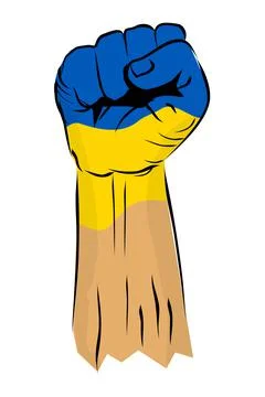Simple Vector Sketch Punching or Fisting Hand, body painting Ukraine Flag Stock Illustration