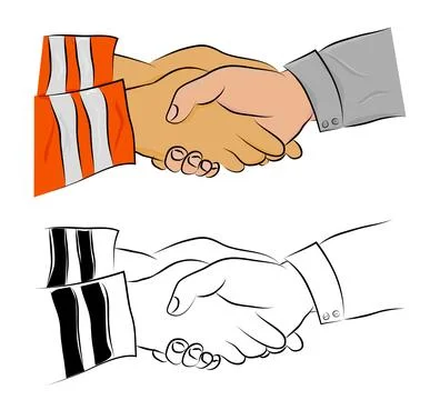 Simple vector sketch, set 2 man or woman handshaking between engineer or work Stock Illustration