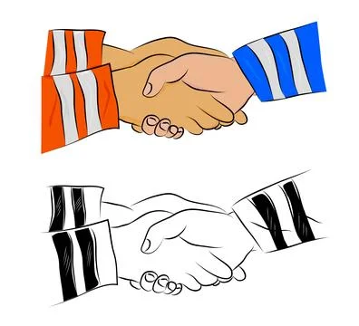 Simple vector sketch, set 2 man or woman handshaking between engineer Stock Illustration