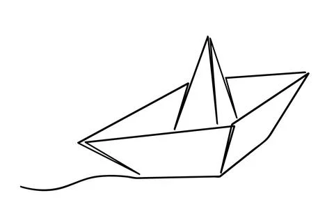 Simple vector sketch single or continuous line art of vector Paper boat, is.. Stock Illustration