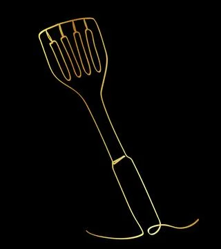 Simple vector sketch spatula gold golden single one line art, continuous Stock Illustration