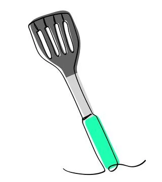 Simple vector sketch spatula single one line art, continuous Stock Illustration