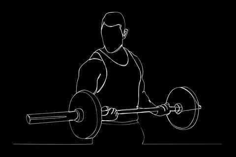 Simple vector sketch strong muscle man workout using barbel, single one lin.. Stock Illustration