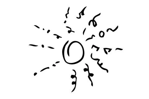 Simple vector sketch, sun burst and circle frame Stock Illustration