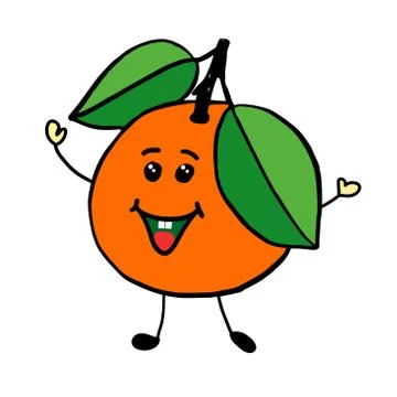 Simple vector sketch, tangerine fruit drawing. A ripe tangerine fruit with tw Stock Illustration