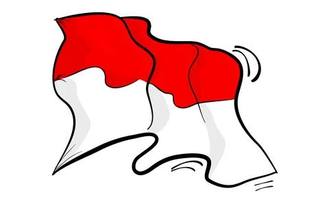 Simple vector sketch waving indonesia flag, isolated on White Stock Illustration