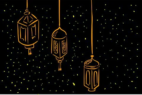 Simple Vector Sketch Yelow Hand Draw sketch of three model Lantern and star Stock Illustration