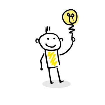 Simple vector stick figure with great idea. 스톡 일러스트