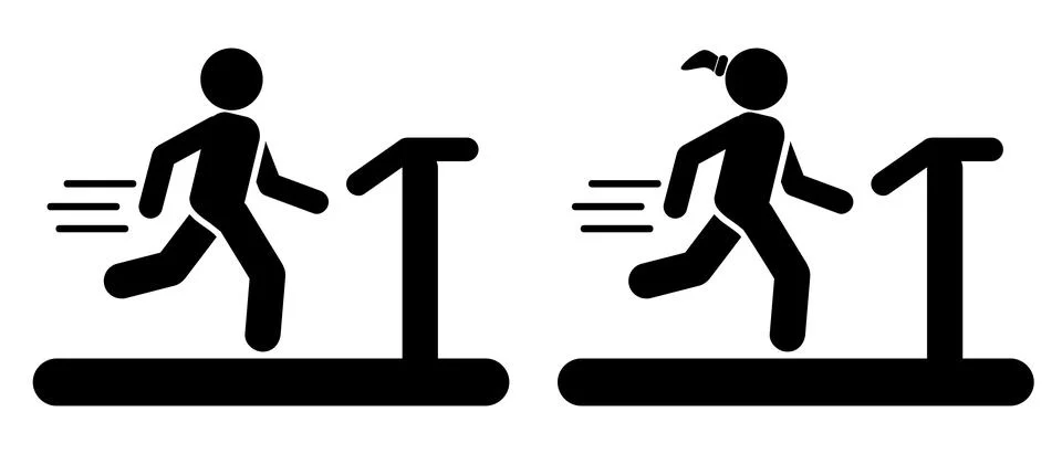 Simple Vector stickman, Stick man woman run or at treadmill Sport Cardio Isol Stock Illustration