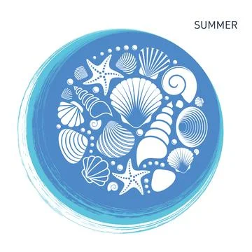 Simple vector summer card with sea shells Illustrazione stock