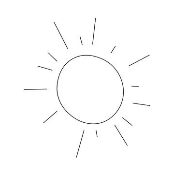 Simple vector sun drawing in doodle style for icons and summer graphic design Stock Illustration