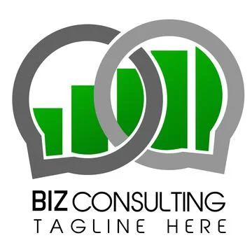 Simple Vector symbol business consulting, gray bubble talk with green graphic Stock Illustration