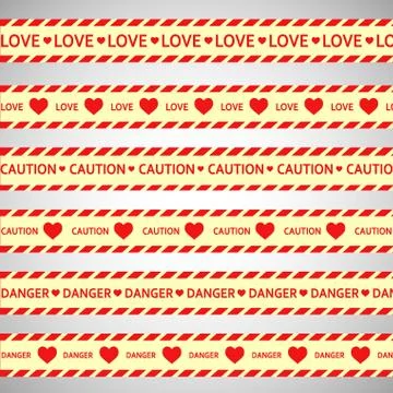 Simple vector warning tape love content on a gray Stock Illustration