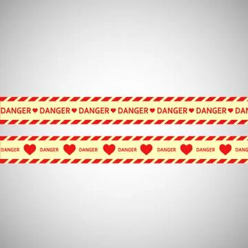 Simple vector warning tape love content on a gray Stock Illustration
