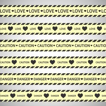Simple vector warning tape love content on a gray Stock Illustration
