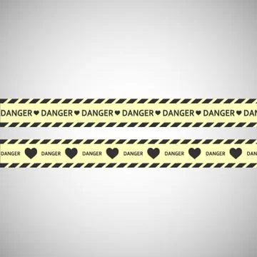 Simple vector warning tape love content on a gray Stock Illustration