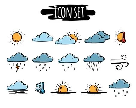 Simple vector weather icon set. Hand drawn symbols Stock Illustration