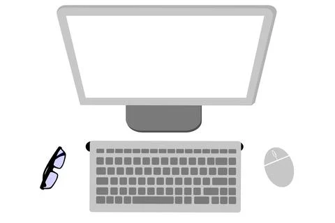 Simple Vector White Wireless Desktop Computer, Top View or Flat Lay Illustrazione stock