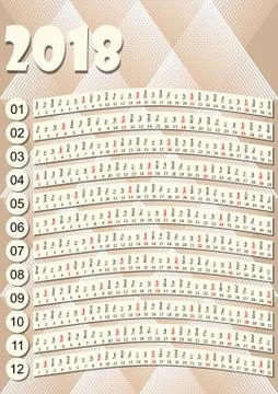 Simple vertical calendar in unusual design. Months in horizontal stripes, min Illustrazione stock