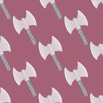 Simple viking hatchet silhouettes seamless doodle pattern. Grey colores scand Stock Illustration