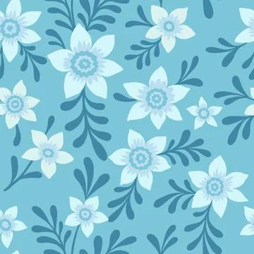Simple vintage pattern. Cute light blue flowers. Blue background. Fashionab.. Stock Illustration