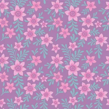Simple vintage pattern. Cute pink flowers on a purple background. Fashionab.. Stock Illustration