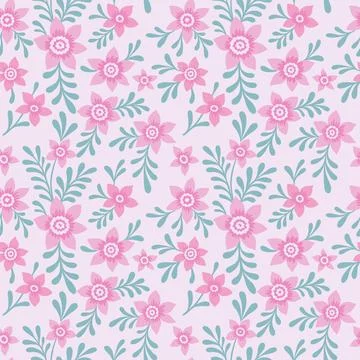 Simple vintage pattern. Cute pink flowers on a pink background. Fashionable.. Stock Illustration