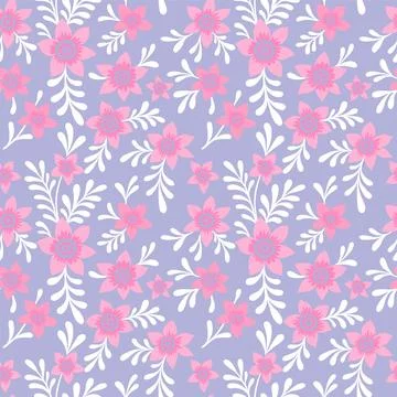 Simple vintage pattern. Cute pink flowers on a purple background. Fashionable Stock Illustration