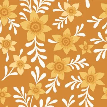 Simple vintage pattern. Cute yellow flowers. Yellow background. Fashionable.. Illustrazione stock