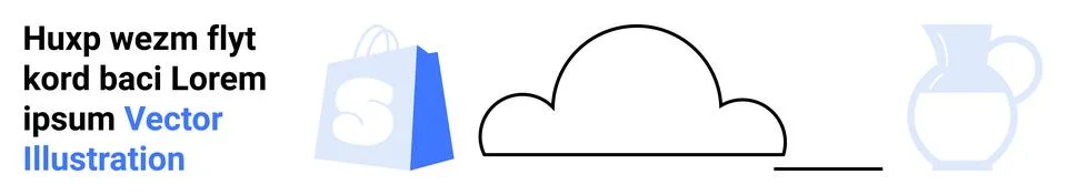 Simple visual elements including a shopping bag, cloud, and vase, with placeh Stock Illustration