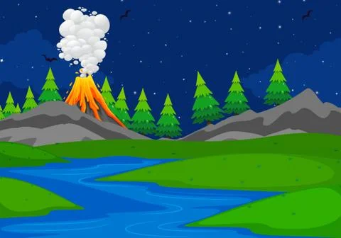 A simple volcano scene Illustrazione stock