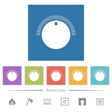 Simple volume control flat white icons in square backgrounds Stock Illustration