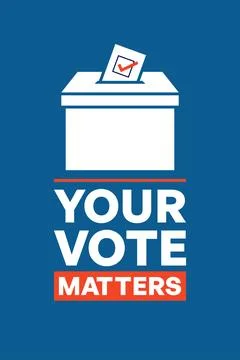 Simple Vote Matters Poster with Checkmark and Ballot Box Icon Stock Illustration