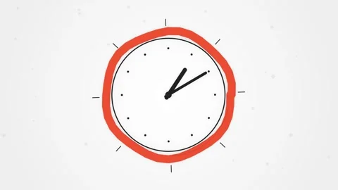 Simple watch. Minimalist hand drawn clock animation with orange circular bord Stock Footage 339045700