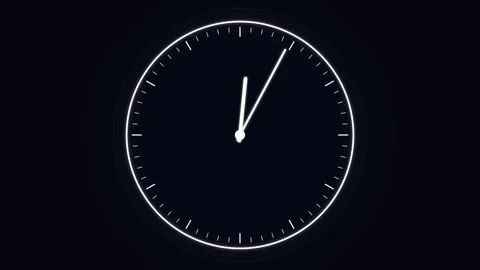 Simple watch. Minimalist White Neon Analog Clock Face on Black Background Stock Footage 339045683