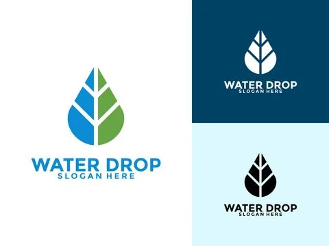 Simple water drop with leaf logo vector, Nature Water logo design template 스톡 일러스트