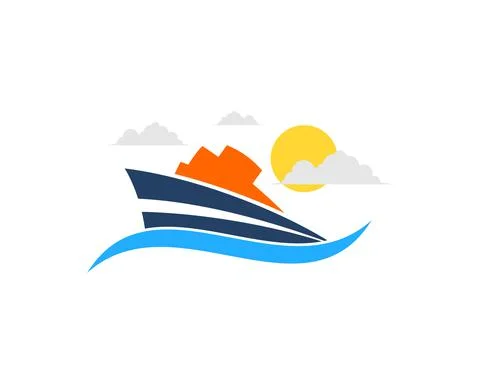 Simple wave with ship and beautiful sky Stock Illustration
