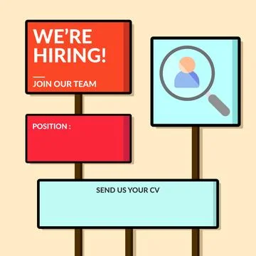 Simple we are hiring template with board sign style Stock Illustration
