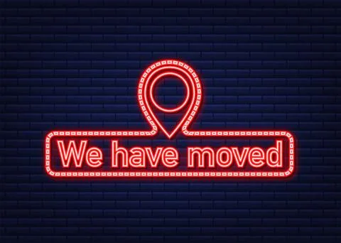 Simple we have moved melted badge, shop or warehouse make easy relocation or Stock Illustration