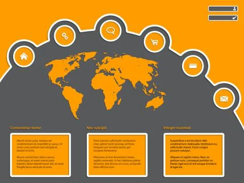 Simple website design with world map Stock Illustration