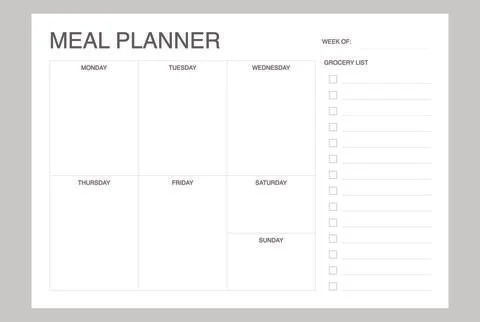 Simple Weekly Meal Planner template, schedule Illustrazione stock