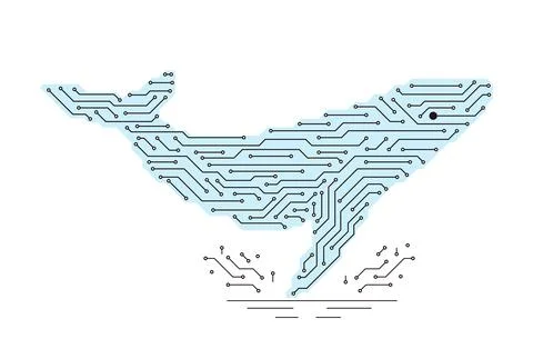 Simple whale shape made of circuit board Stockillustratie
