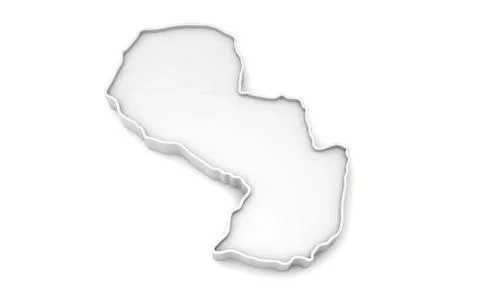 Simple white 3D map of Paraguay. 3D Rendering 스톡 일러스트